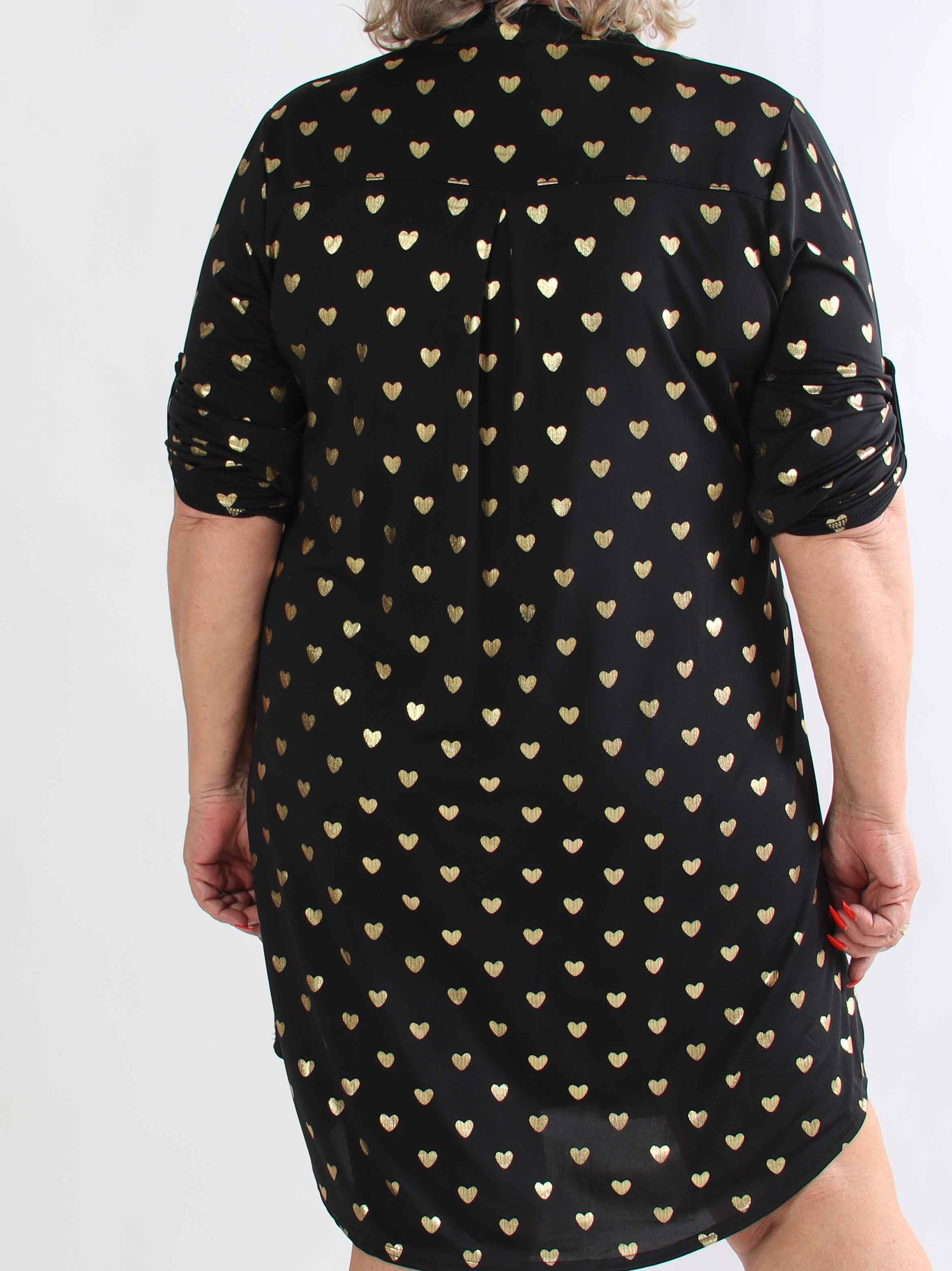 Ebba Gold Heart - Elastisk plus size kjole med guld hjerte detaljer